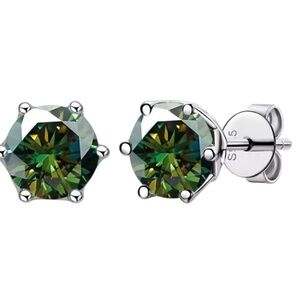Dark Green Moissanite Stud Earrings in Sterling Silver 925  , Top Grade VVS